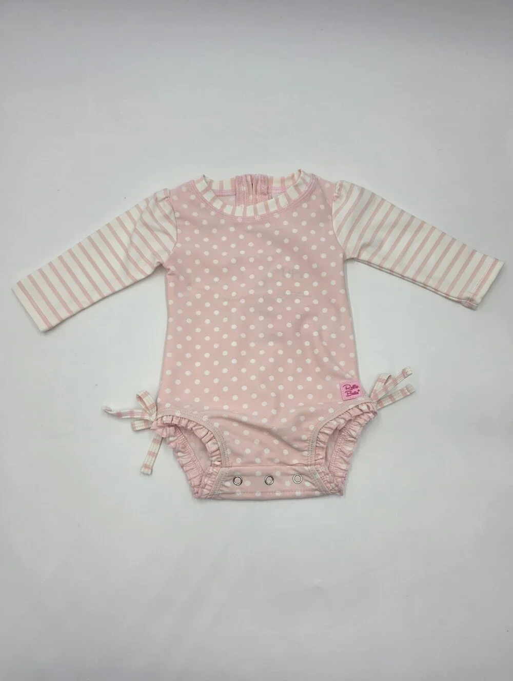 NEW RuffleButts baby girl pink rashguard swimsuit size 3-6 months